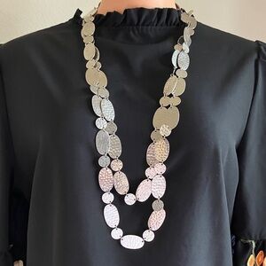 Erica‎ Lyons Silver Disc Two Chain Statement Necklace